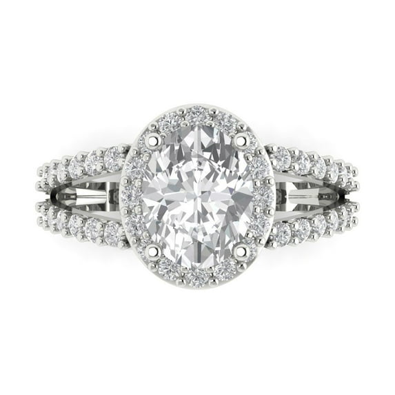 2.78 ct Oval Cut Clear Crystal 18k White Gold Engraving Statement Bridal Wedding Halo Designer Ring Size 3.5