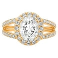 thumbnail image 1 of 2.78 ct Oval Cut Genuine Cultured Diamond VS1-VS2 G-H 14K Yellow Gold Halo Promise Wedding Statement Engagement Designer Ring W/ Crystal side stones size 8, 1 of 6
