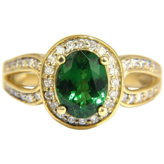2.78CT NATURAL OVAL VIVID MINT GREEN TSAVORITE DIAMONDS DOUBLE SHANK RING