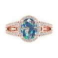 thumbnail image 1 of 2.78ct Oval Cut Blue Moissanite 14k Pink Rose Gold Engraving Statement Bridal Wedding Halo Designer Ring Size 10.5, 1 of 7