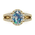 thumbnail image 1 of 2.78ct Oval Cut Blue Moissanite 18k Yellow Gold Engraving Statement Bridal Wedding Halo Designer Ring Size 4, 1 of 5