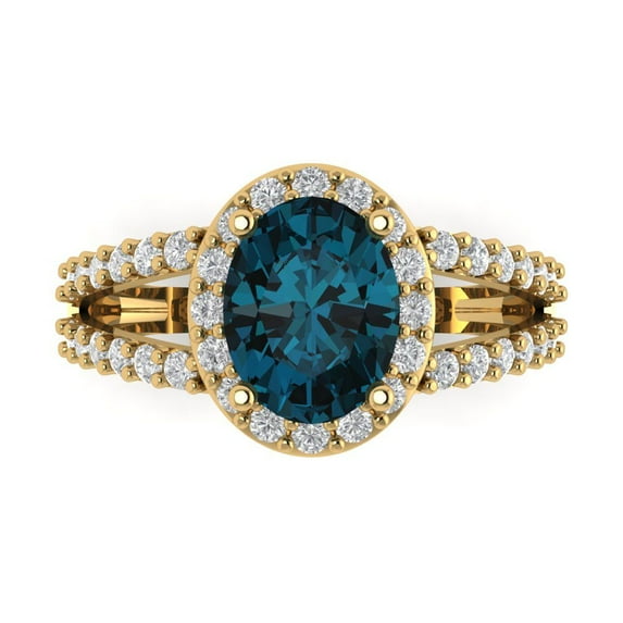 Clara Pucci 14K Yellow Gold 2.6ct LondonBlueTopaz Halo Ring for Women