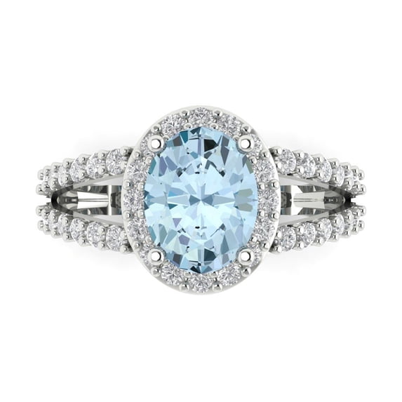 2.78ct Oval Cut Blue Natural Sky Blue Topaz 14k White Gold Engraving Statement Bridal Wedding Halo Designer Ring Size 4