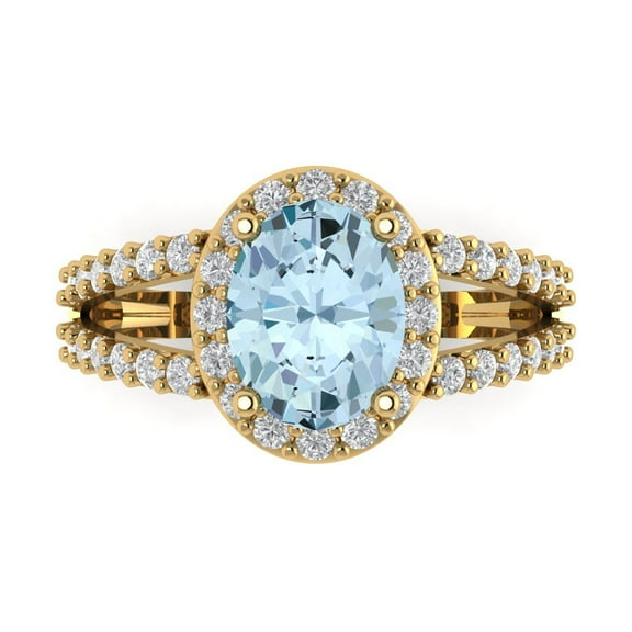 2.78ct Oval Cut Blue Natural Sky Blue Topaz 14k Yellow Gold Engraving Statement Bridal Wedding Halo Designer Ring Size 4