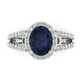 thumbnail image 1 of 2.78ct Oval Cut Blue Sapphire 14k White Gold Engraving Statement Bridal Wedding Halo Designer Ring Size 5, 1 of 5