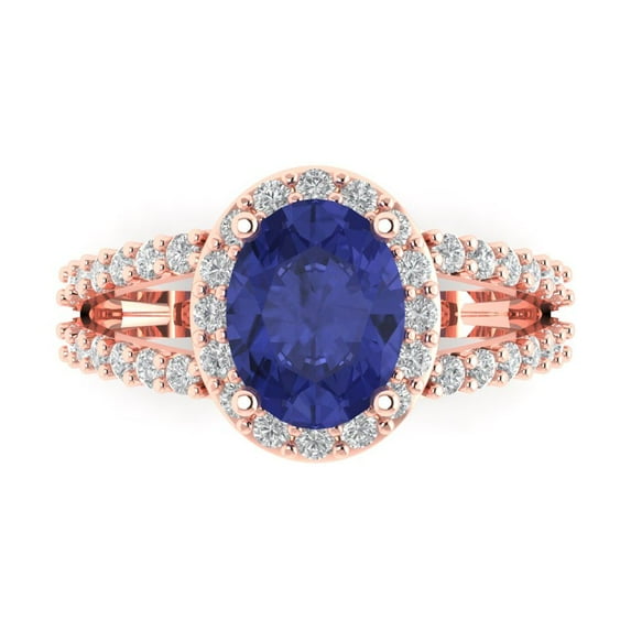 2.78ct Oval Cut Blue Tanzanite 14k Pink Rose Gold Engraving Statement Bridal Wedding Halo Designer Ring Size 3.5