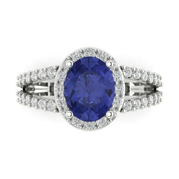 2.78ct Oval Cut Blue Tanzanite 18k White Gold Engraving Statement Bridal Wedding Halo Designer Ring Size 11