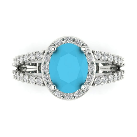 Clara Pucci 14K White Gold 2.6ct Turquoise Solitaire with Accents Ring