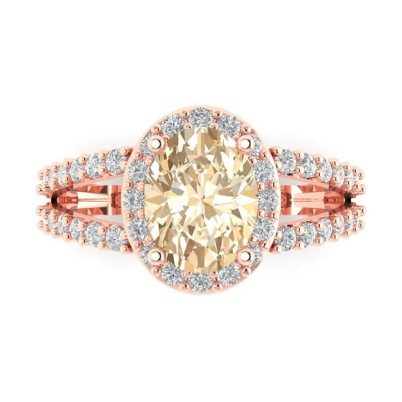 2.78ct Oval Cut Brown Natural Morganite 18k Pink Rose Gold Engraving Statement Bridal Wedding Halo Designer Ring Size 9