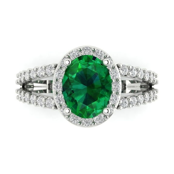 2.78ct Oval Cut Precious Gemstone Green Emerald Real 18k White Gold Robotic Laser Engraving Everlasting Unique Art Deco Statement Bridal Wedding Halo Designer Ring Size 9