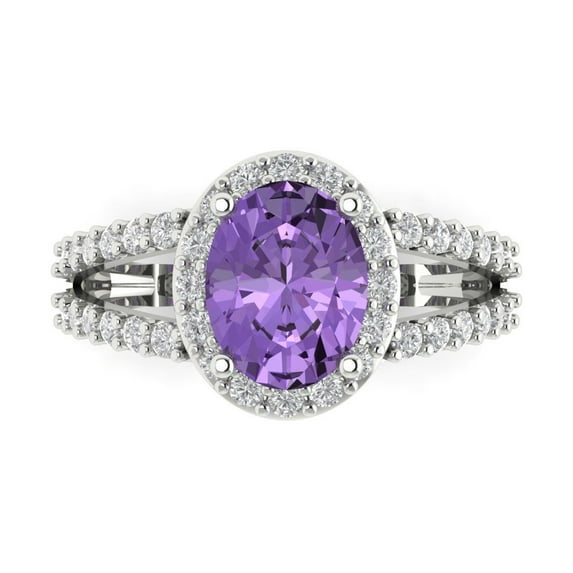 2.78ct Oval Cut Purple Alexandrite 14k White Gold Engraving Statement Bridal Wedding Halo Designer Ring Size 10