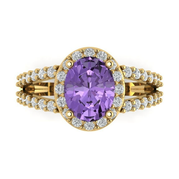 2.78ct Oval Cut Purple Alexandrite 14k Yellow Gold Engraving Statement Bridal Wedding Halo Designer Ring Size 7.5