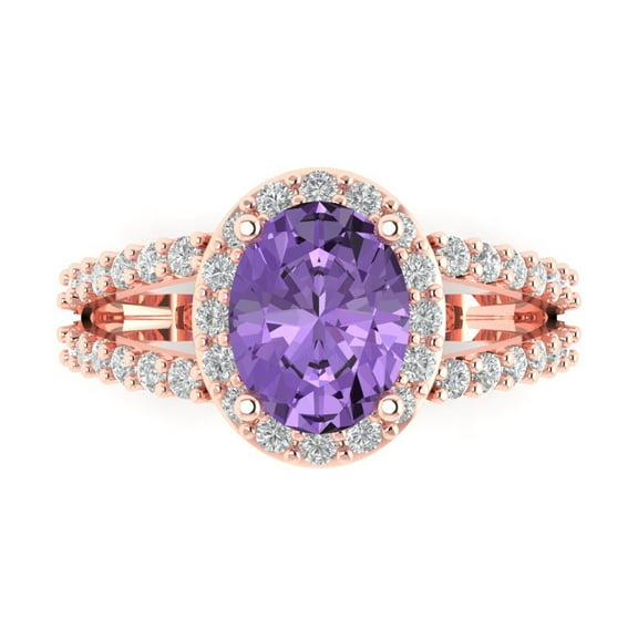 2.78ct Oval Cut Purple Alexandrite 18k Pink Rose Gold Engraving Statement Bridal Wedding Halo Designer Ring Size 6