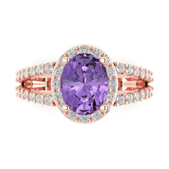 2.78ct Oval Cut Purple Alexandrite 18k Pink Rose Gold Engraving Statement Bridal Wedding Halo Designer Ring Size 8