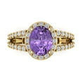 thumbnail image 1 of 2.78ct Oval Cut Purple Alexandrite 18k Yellow Gold Engraving Statement Bridal Wedding Halo Designer Ring Size 3.5, 1 of 5