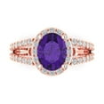 thumbnail image 1 of 2.78ct Oval Cut Purple Natural Amethyst 14k Pink Rose Gold Engraving Statement Bridal Wedding Halo Designer Ring Size 6.5, 1 of 5