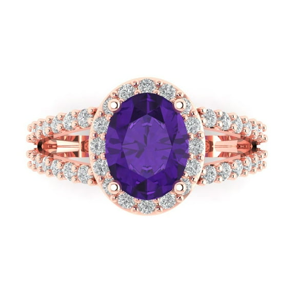 2.78ct Oval Cut Purple Natural Amethyst 18k Pink Rose Gold Engraving Statement Bridal Wedding Halo Designer Ring Size 10