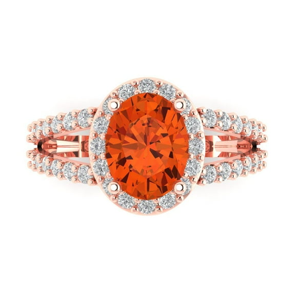 2.78ct Oval Cut Red Crystal 14k Pink Rose Gold Engraving Statement Bridal Wedding Halo Designer Ring Size 3.5