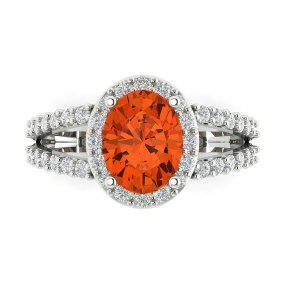2.78ct Oval Cut Red Crystal 14k White Gold Engraving Statement Bridal Wedding Halo Designer Ring Size 4