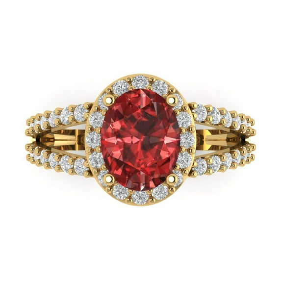 Clara Pucci 14K Yellow Gold 2.6ct Garnet Halo Ring for Women