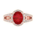 thumbnail image 1 of 2.78ct Oval Cut Red Ruby 18k Pink Rose Gold Engraving Statement Bridal Wedding Halo Designer Ring Size 9.5, 1 of 5