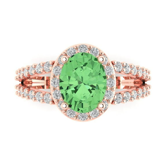 Solitaire with Accents Engagement Ring for Women - 2.6ct Simulated Green Diamond in 14K Rose Gold Promise Ring