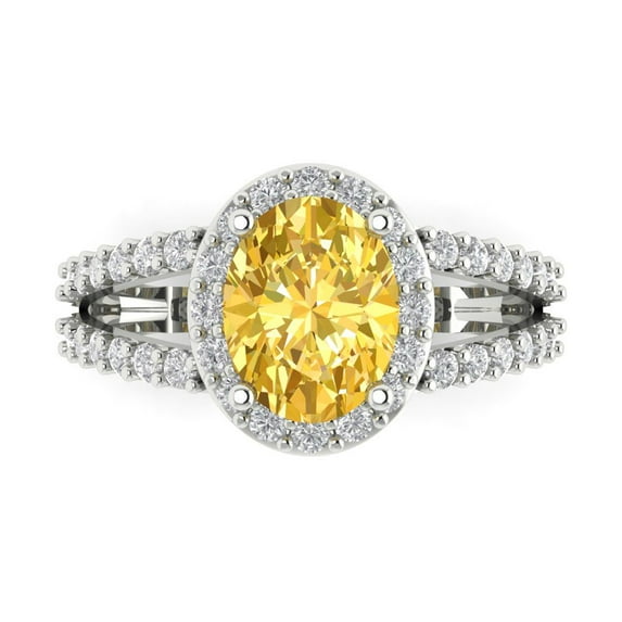 2.78ct Oval Cut Yellow Crystal 14k White Gold Engraving Statement Bridal Wedding Halo Designer Ring Size 11