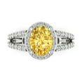 thumbnail image 1 of 2.78ct Oval Cut Yellow Crystal 14k White Gold Engraving Statement Bridal Wedding Halo Designer Ring Size 3.5, 1 of 5