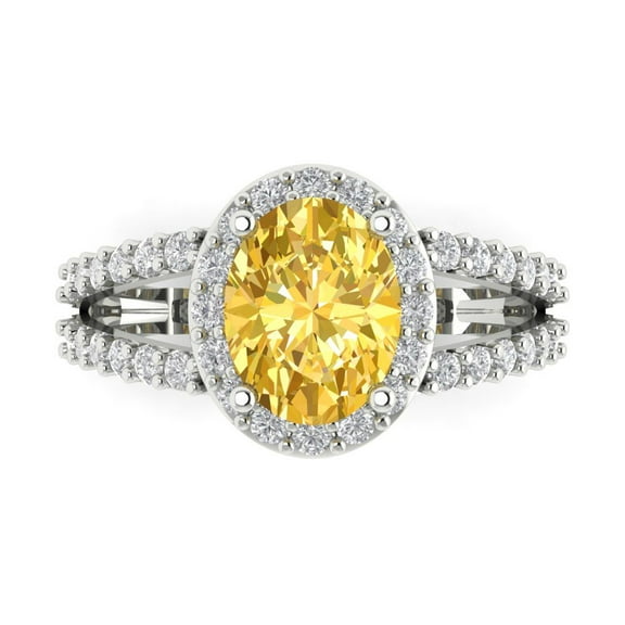 2.78ct Oval Cut Yellow Crystal 14k White Gold Engraving Statement Bridal Wedding Halo Designer Ring Size 7.5