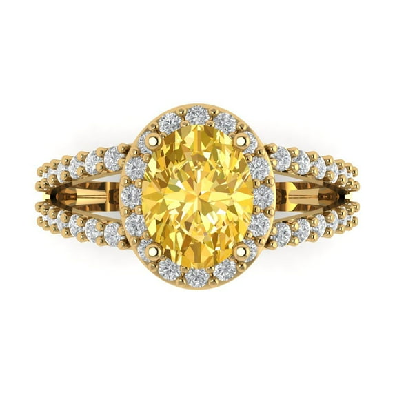 2.78ct Oval Cut Yellow Crystal 18k Yellow Gold Engraving Statement Bridal Wedding Halo Designer Ring Size 8.5