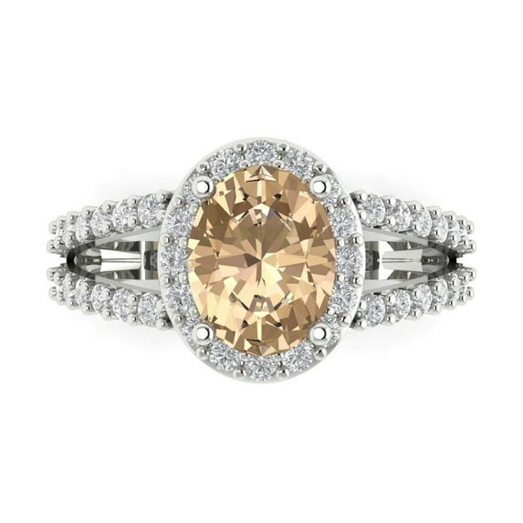 2.78ct Oval Cut Yellow Moissanite 18k White Gold Engraving Statement Bridal Wedding Halo Designer Ring Size 8.5