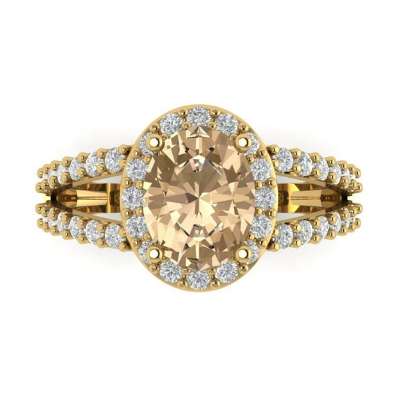 2.78ct Oval Cut Yellow Moissanite 18k Yellow Gold Engraving Statement Bridal Wedding Halo Designer Ring Size 6