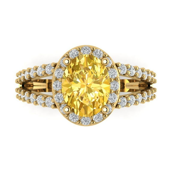 2.78ct Oval Cut Yellow Natural Citrine 18k Yellow Gold Engraving Statement Bridal Wedding Halo Designer Ring Size 8