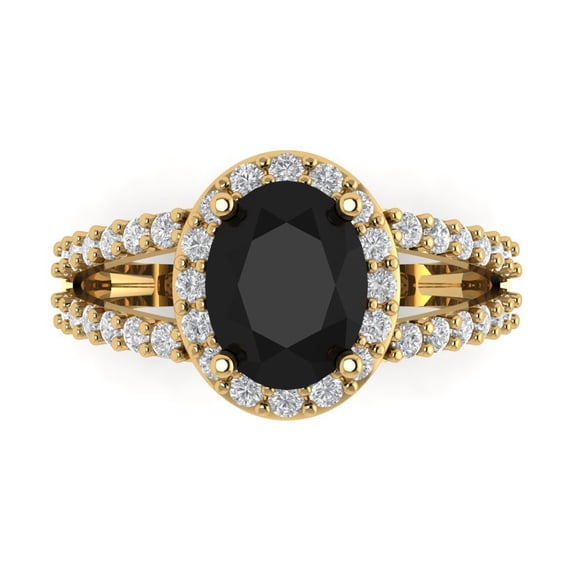 Clara Pucci 14K Yellow Gold Solid Gold Onyx Halo Anniversary Ring for Women - 2.6 cttw Oval Cut