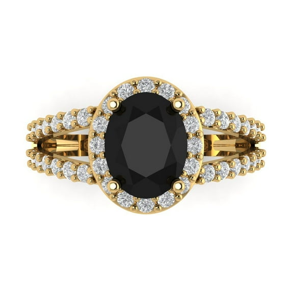 Clara Pucci 14K Yellow Gold Solid Gold Onyx Halo Anniversary Ring for Women - 2.6 cttw Oval Cut