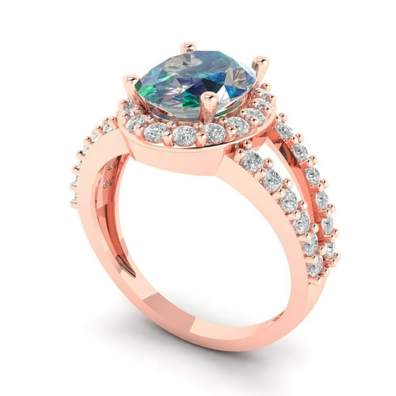 2.78ct oval cut blue moissanite 14k rose gold halo Bridal Wedding Engagement Promise Anniversary Ring for Women size 10.5