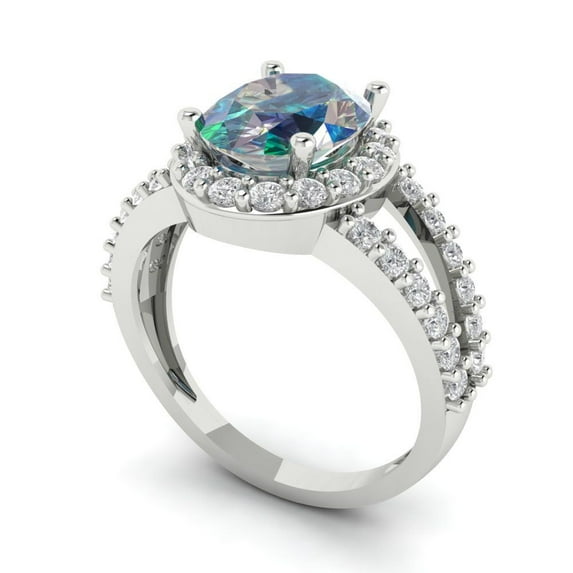 2.78ct oval cut blue moissanite 18k white gold halo Bridal Wedding Engagement Promise Anniversary Ring for Women size 4.5