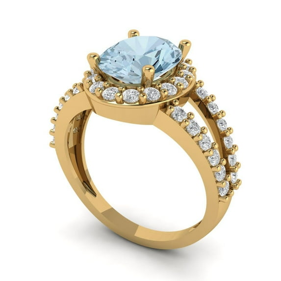 2.78ct oval cut blue natural aquamarine 14k yellow gold halo Bridal Wedding Engagement Promise Anniversary Ring for Women size 5.5