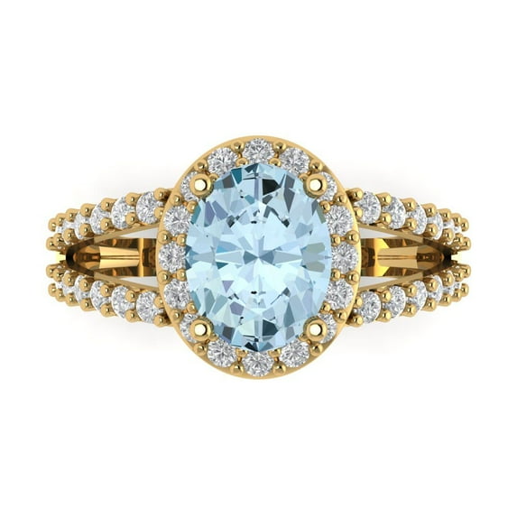 Clara Pucci 14K Yellow Gold Solid Gold Aquamarine Halo Anniversary Ring for Women - 2.6 cttw Oval Cut