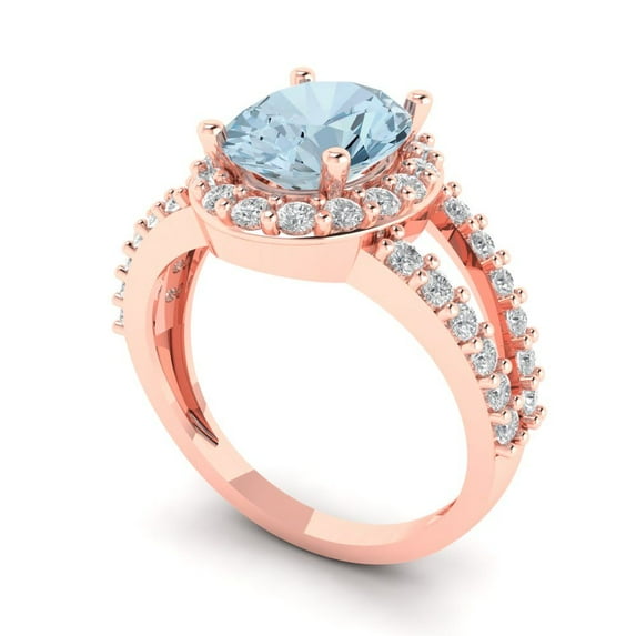 2.78ct oval cut blue Zircon 14k rose gold halo Bridal Wedding Engagement Promise Anniversary Ring for Women size 4.75