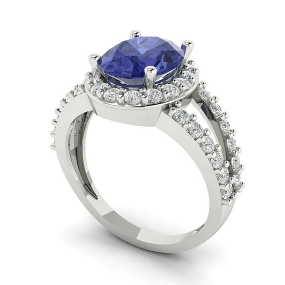 2.78ct oval cut blue tanzanite 18k white gold halo Bridal Wedding Engagement Promise Anniversary Ring for Women size 5.5