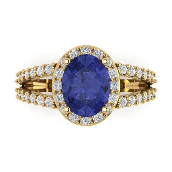 Clara Pucci 14K Yellow Gold Solid Gold Tanzanite Halo Anniversary Ring for Women - 2.6 cttw Oval Cut