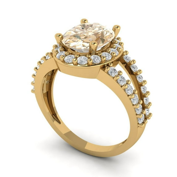 2.78ct oval cut brown natural morganite 18k yellow gold halo Bridal Wedding Engagement Promise Anniversary Ring for Women size 6.75