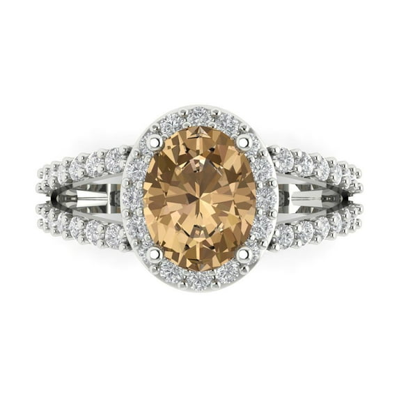 Clara Pucci 14K White Gold Solid Gold Champagne Solitaire with Accents Anniversary Ring for Women - 2.6 cttw Oval Cut