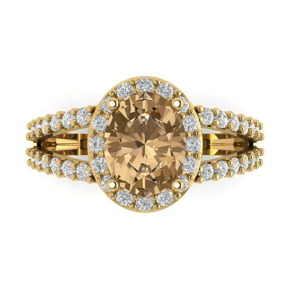 Clara Pucci 14K Yellow Gold Solid Gold Champagne Halo Anniversary Ring for Women - 2.6 cttw Oval Cut