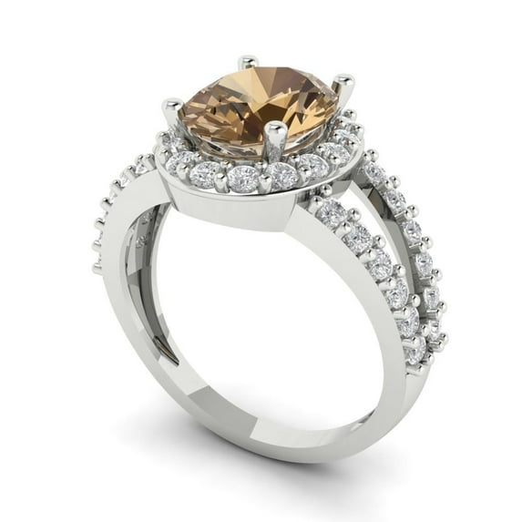 2.78ct oval cut champagne Zircon 14k white gold halo Bridal Wedding Engagement Promise Anniversary Ring for Women size 3.75