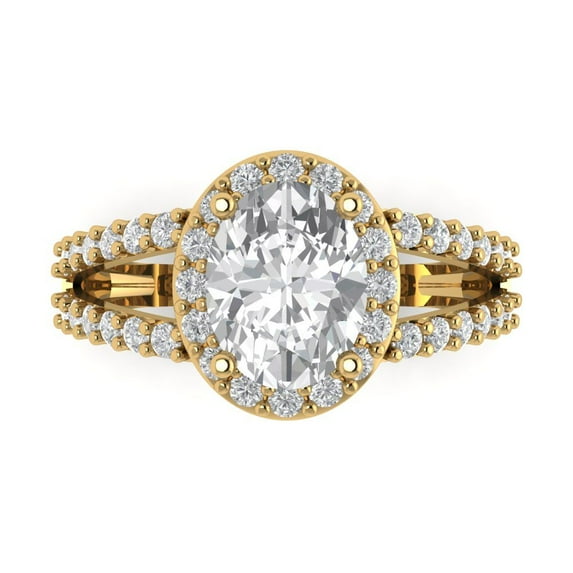Clara Pucci 14K Yellow Gold Solid Gold Moissanite Halo Anniversary Ring for Women - 2.6 cttw Oval Cut