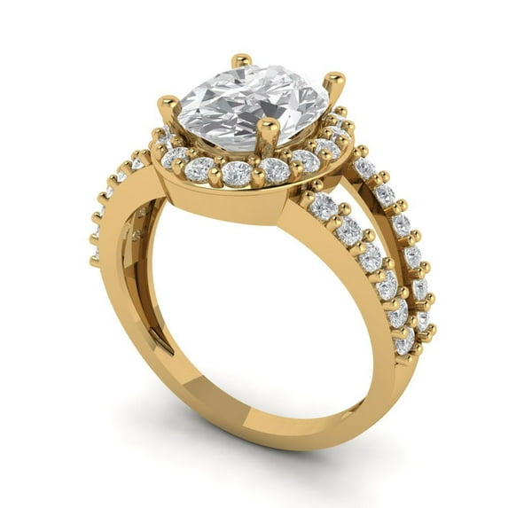 2.78ct oval cut clear moissanite 18k yellow gold halo Bridal Wedding Engagement Promise Anniversary Ring for Women size 4.5