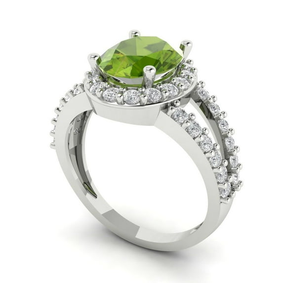 2.78ct oval cut green natural peridot 18k white gold halo Bridal Wedding Engagement Promise Anniversary Ring for Women size 6.5