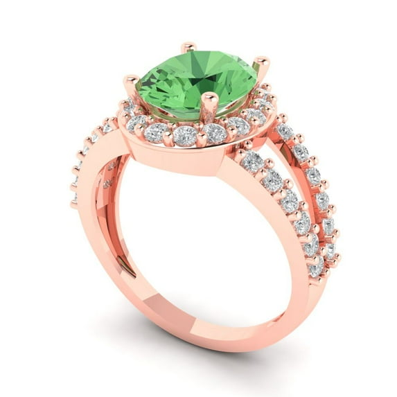 2.78ct oval cut green Zircon 18k rose gold halo Bridal Wedding Engagement Promise Anniversary Ring for Women size 3.75